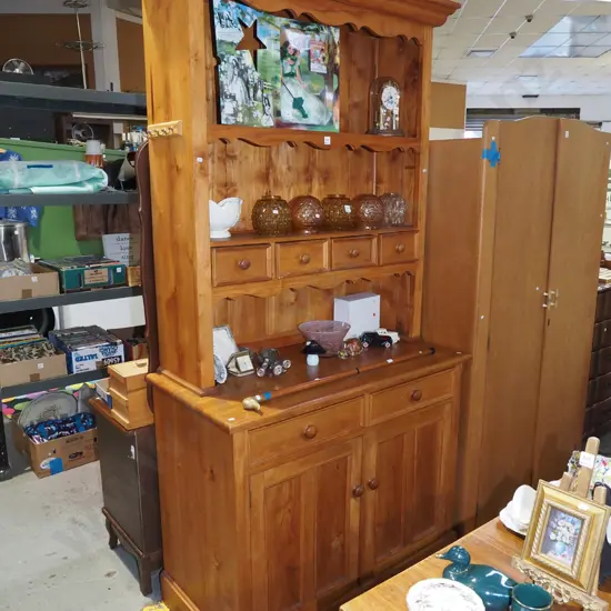 Indonesian hardwood wall unit with 2 solid doors, 2 large drawers, 4 smaller drawers H1220 W1100 D550