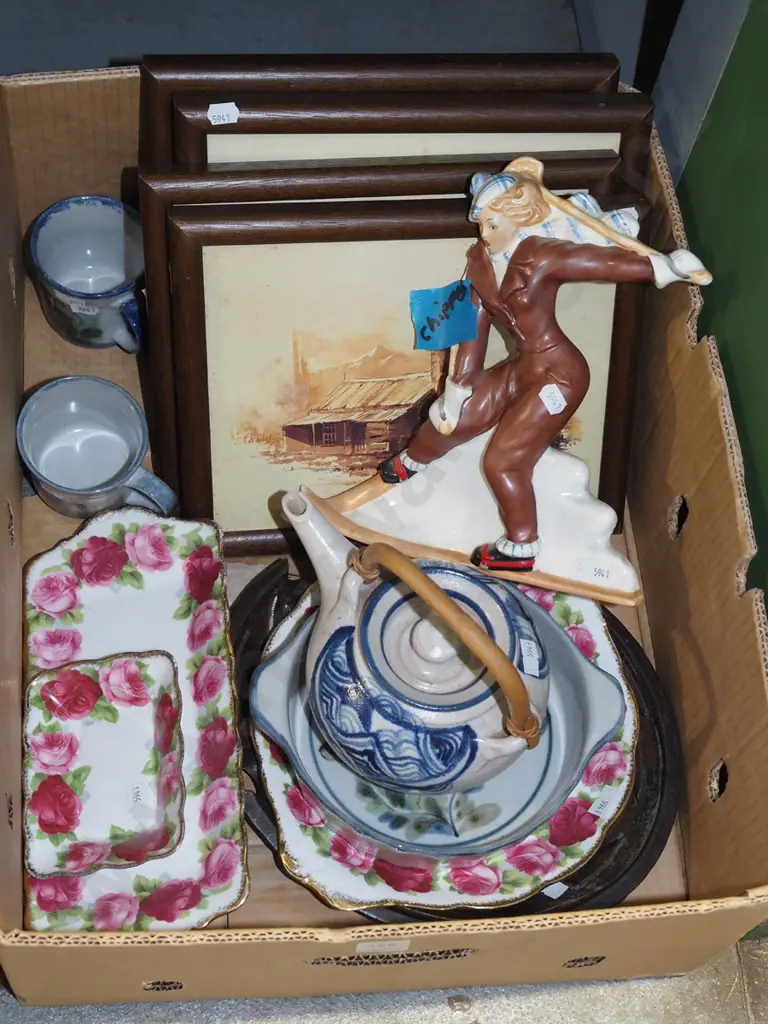 box; prints, teapot, old english rose bowl, trays  etc Image 1++