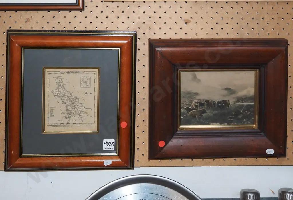 framed map of Cornwall and framed highland cow print Image 1++