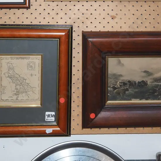 framed map of Cornwall and framed highland cow print