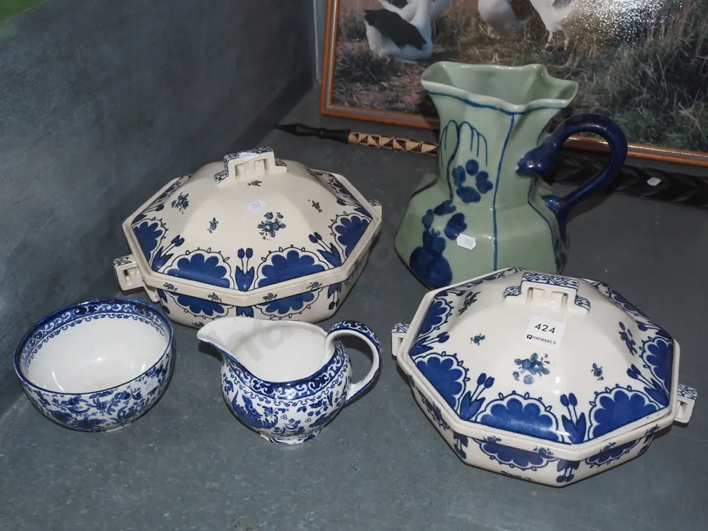 Chinese ironstone jug, 2x lidded veges, creamer etc Jug H210 Image 1++