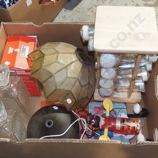 box; decanters, stovetop top espresso, spice rack etc