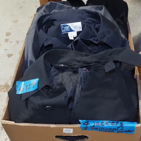 box; 4x jackets, 3x rain coats 