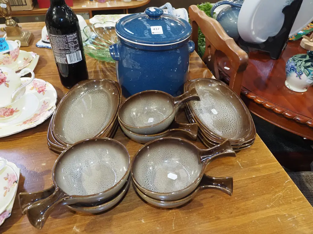 Temuka pottery soup bowls, oval plates, large Denby lidded casserole H330 Image 1++