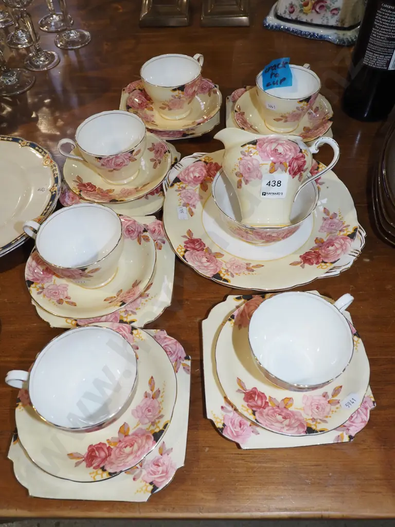 Aynsley pink floral 21 piece tea set - crack to 1 cup Image 1++