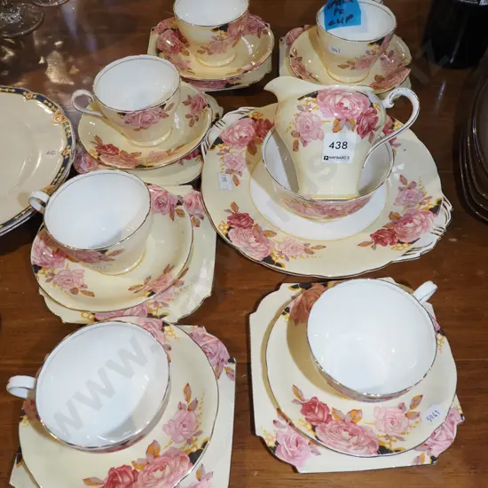Aynsley pink floral 21 piece tea set - crack to 1 cup