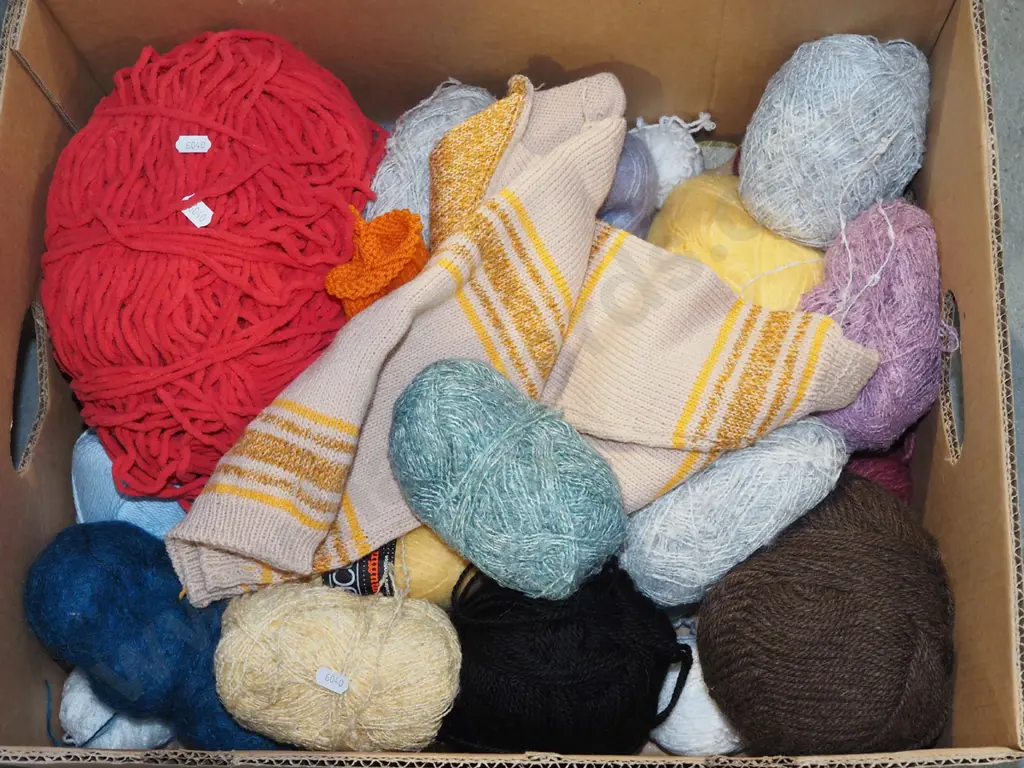box of various knitting yarns Image 1++