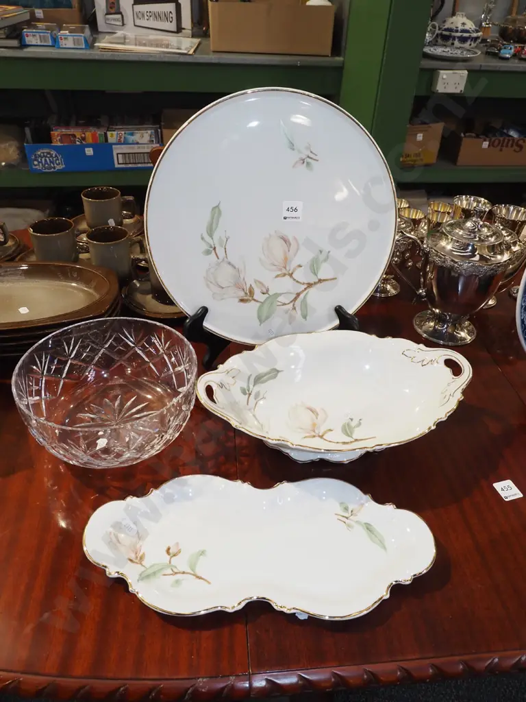 Hutschenreuther magnolia cake plate, bowl, cut crystal bowl etc Image 1++