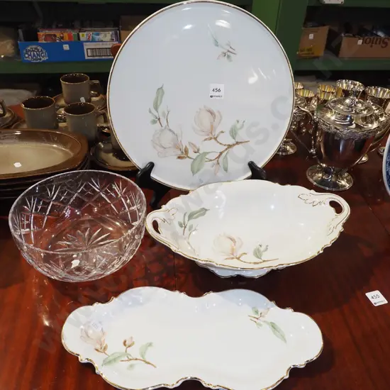 Hutschenreuther magnolia cake plate, bowl, cut crystal bowl etc