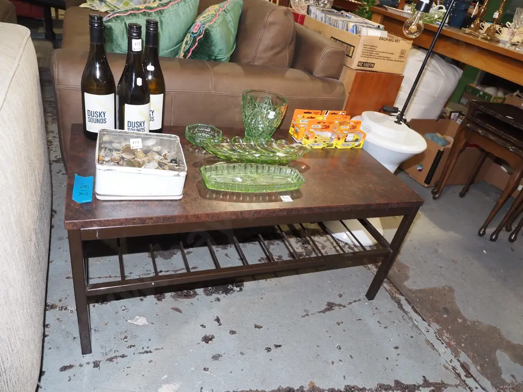 metal and formica coffee table with magazine rack Image 1++