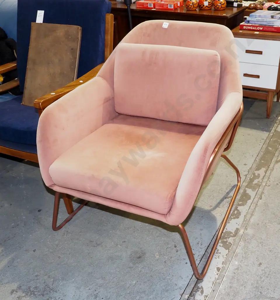 modern pink upholstered and metal reception chair Image 1++