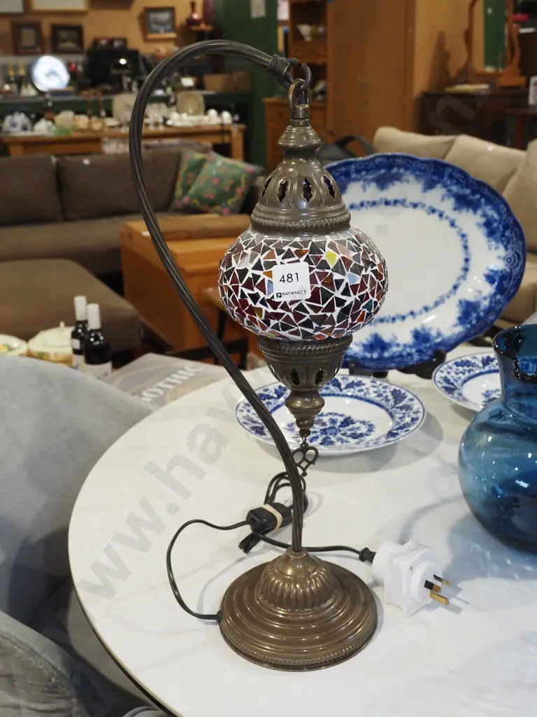 brass based mosaic Turkish themed lamp with English plug and adaptor Image 1++