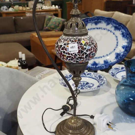 brass based mosaic Turkish themed lamp with English plug and adaptor
