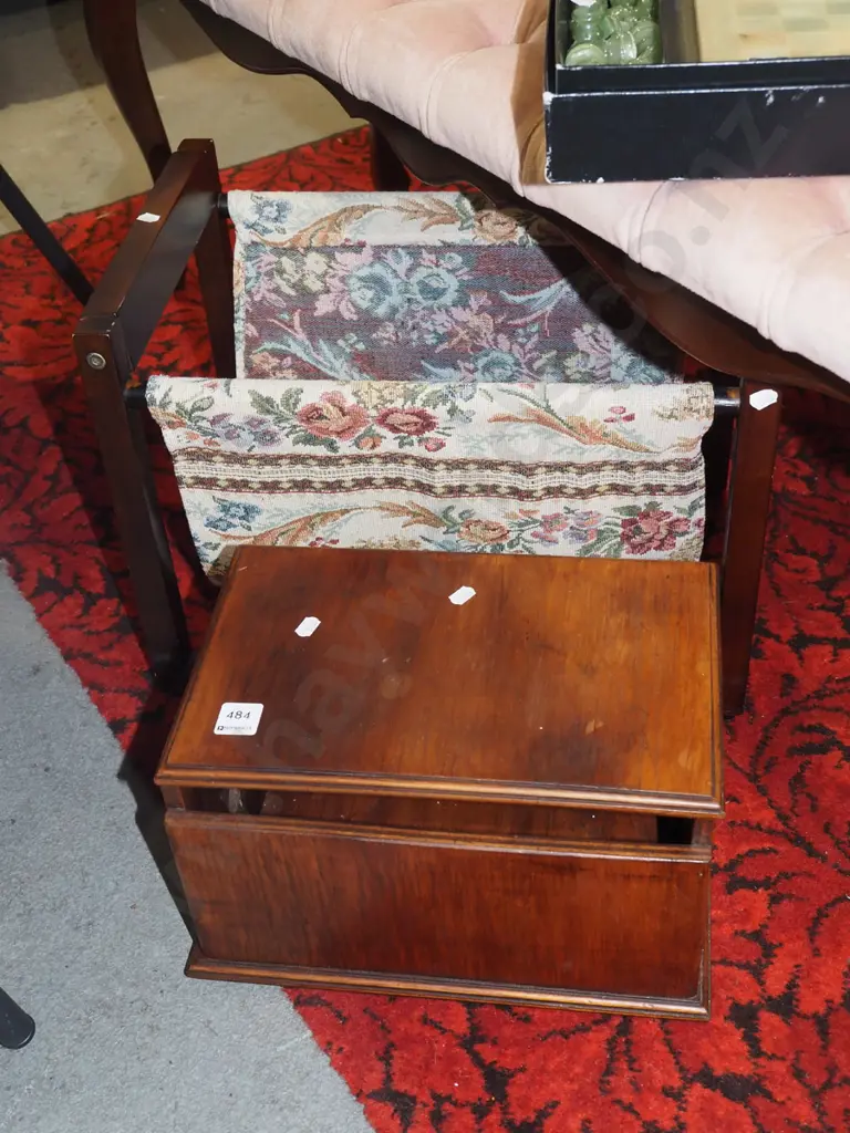 mahogany box, wood and fabric magazine rack Image 1++