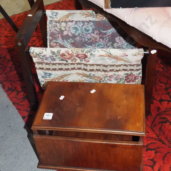 mahogany box, wood and fabric magazine rack