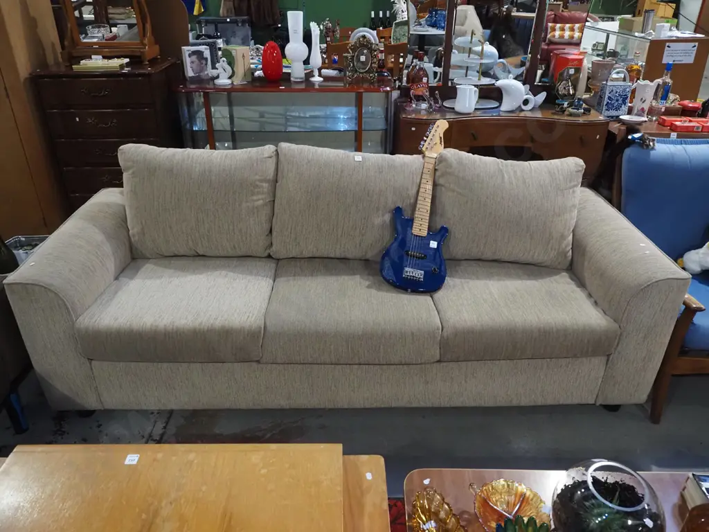 taupe upholstered 3 seater settee  Image 1++