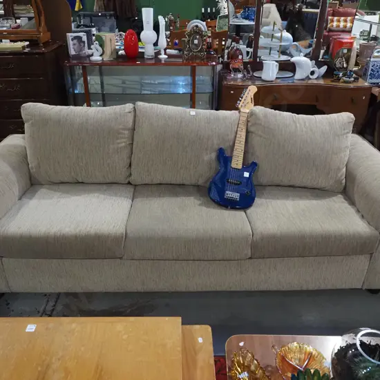 taupe upholstered 3 seater settee 