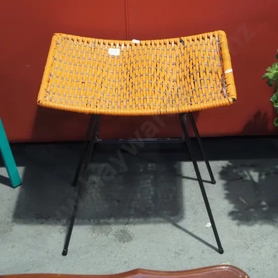 retro woven orange  plastic stool - warping