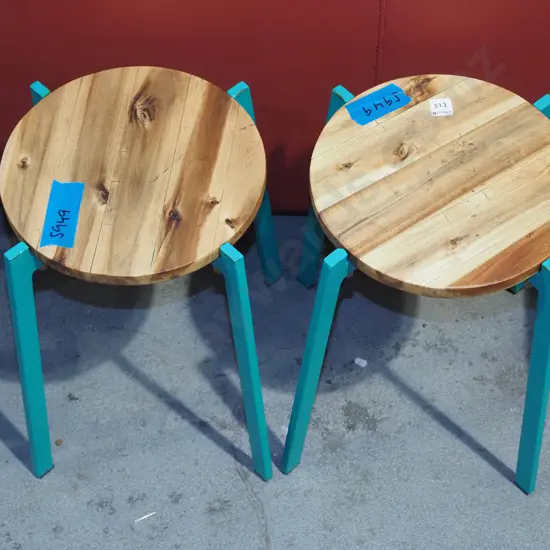 2x wood and metal stools/jardinieres