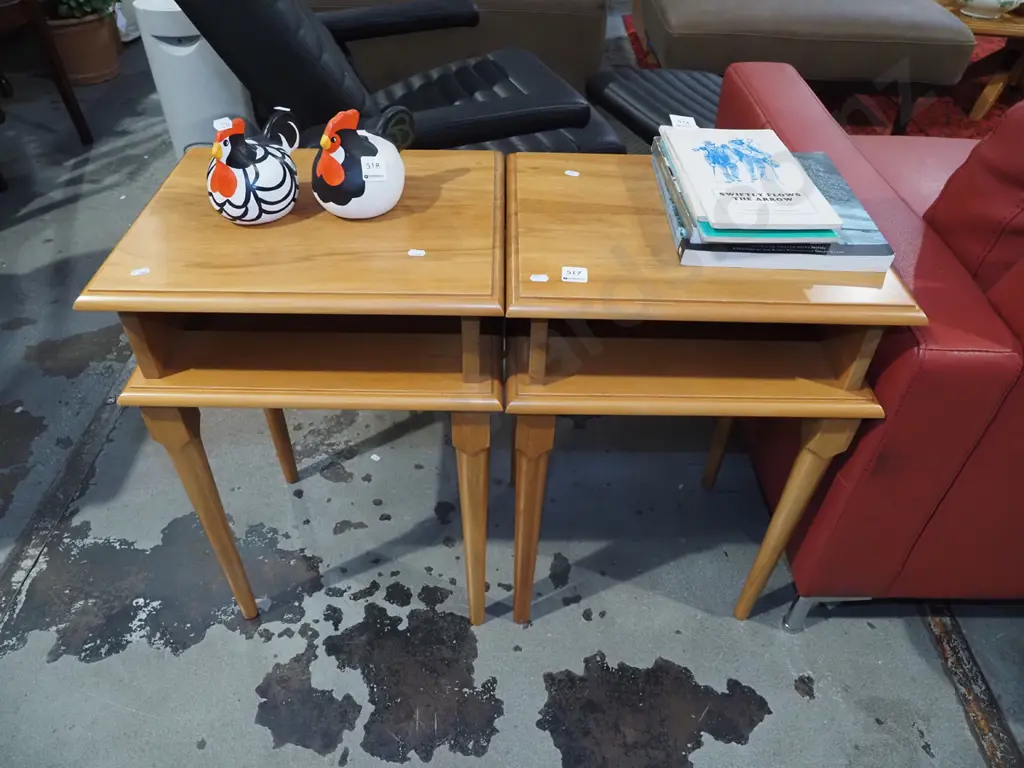 pair of rimu turned leg bedside cabinets Image 1++