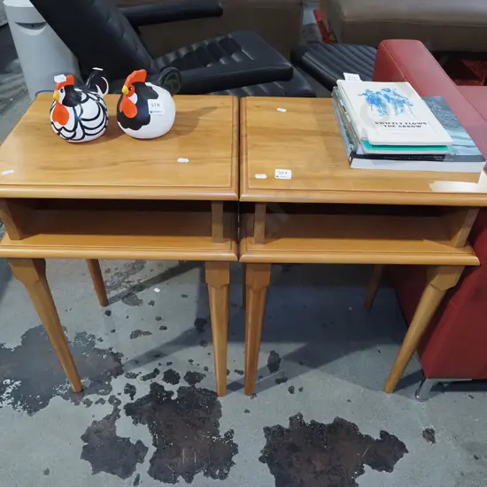 pair of rimu turned leg bedside cabinets