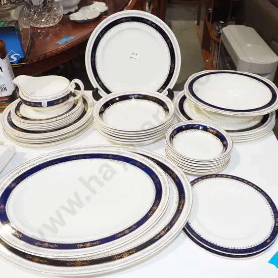 assorted Meakin Bleu de Roi plates, ashets, jug etc