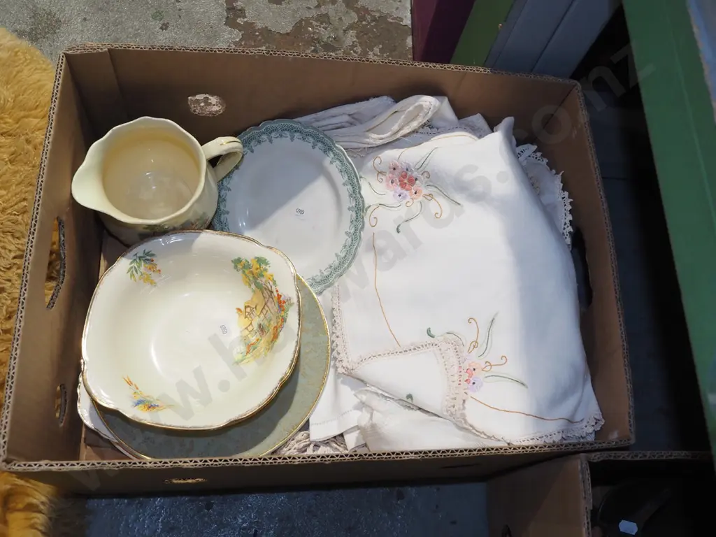 hand worked linen, plates, bowl etc Image 1++