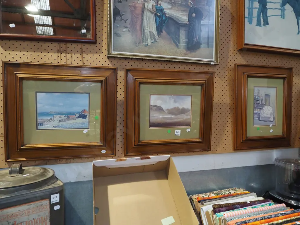 3x framed prints - landscapes, armchair - green dots Image 1++