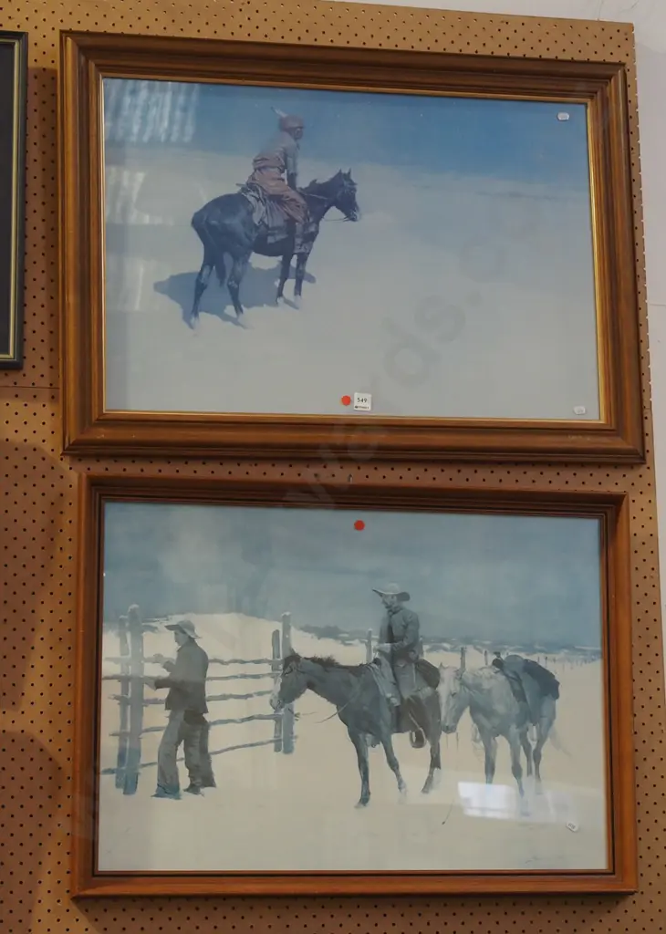 2x framed Remington western prints - red dots Image 1++