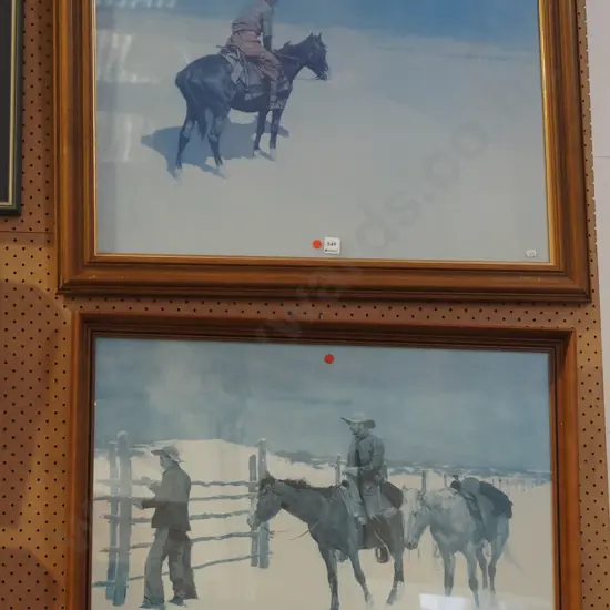 2x framed Remington western prints - red dots