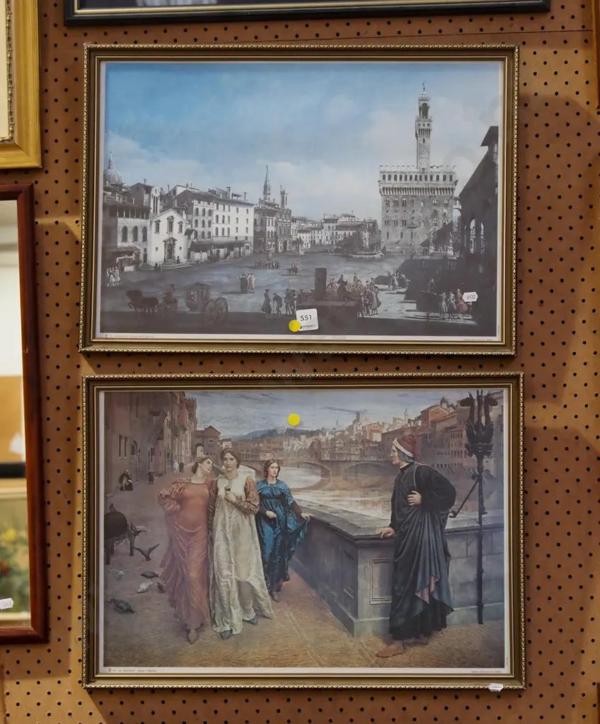 2x framed prints - Venetian scenes - yellow dots Image 1++