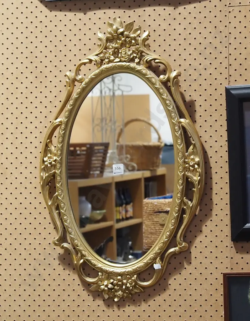 gilt framed oval wall mirror H720 Image 1++