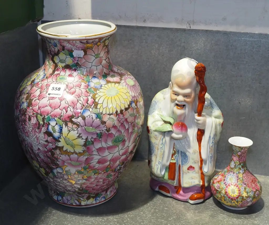 2x Asian vases, good fortune figurine Tallest H345 Image 1++
