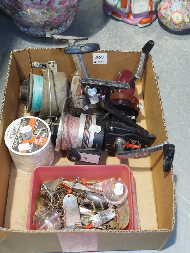 box; fishing reels, lines, lures Image 1++