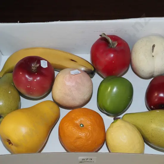 box of faux fruit