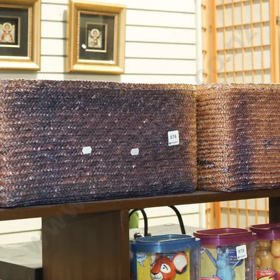 seagrass and fabric lined storage baskets