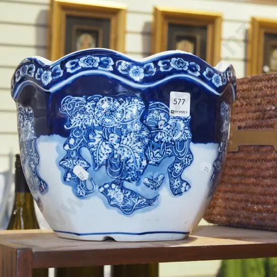 blue and white ceramic garden planter