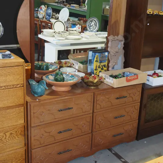 mahogany veneer 6 drawer mirror back dresser H1540 W1200 D400 - damage to back