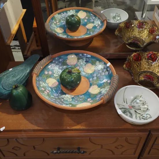 terracotta fruit bowl, ceramic fruit, pottery bowl, duck canister etc