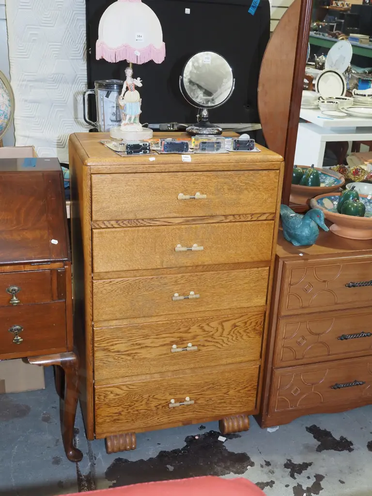 oak 5 drawer tall boy H1000 W600 D405 Image 1++