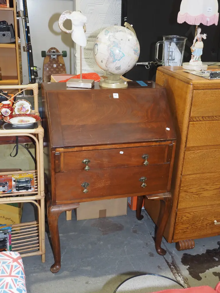 mahogany cab leg drop front desk - key in office H920 W620 D420 Image 1++