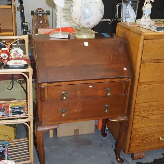 mahogany cab leg drop front desk - key in office H920 W620 D420