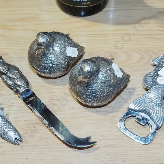 fish themed bottle opener, salt and pepper shaker etc