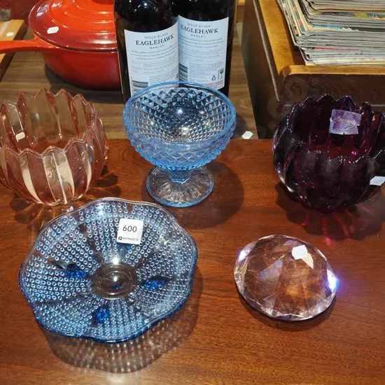 cut glass paperweight, glass bowls, comport H110