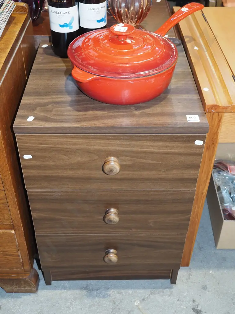 mdf 3 drawer faux wood bedside cabinet Image 1++