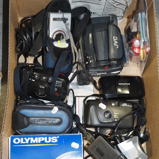 box; JVC camera, digital cameras etc