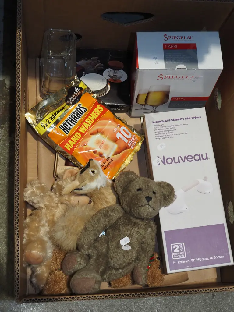 box; teddy bear, hand warmers, suction cup stability rail etc Image 1++