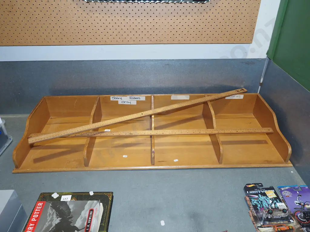 wooden stationery organiser, 2x vintage advertising rules Image 1++