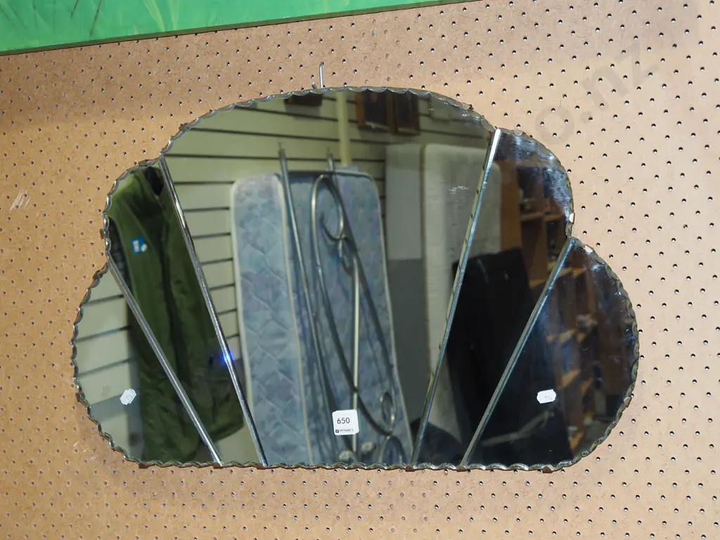 scalloped and bevelled deco wall mirror Image 1++