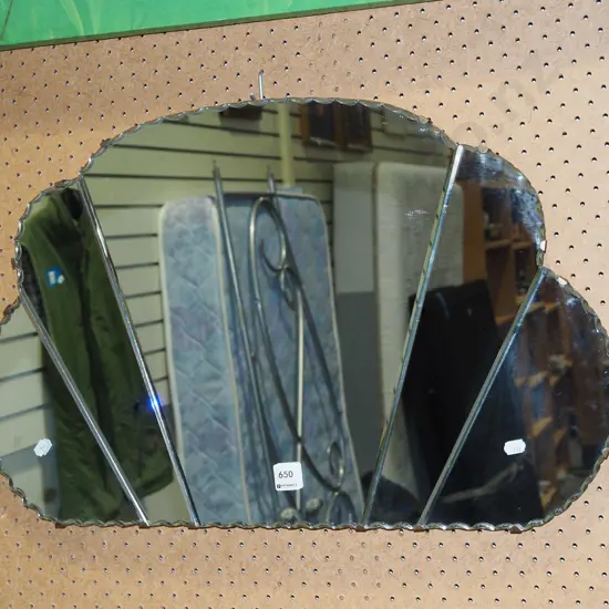 scalloped and bevelled deco wall mirror